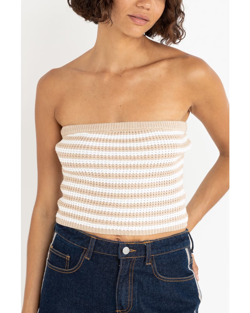 STRIPE STRAPLESS KNIT TOP