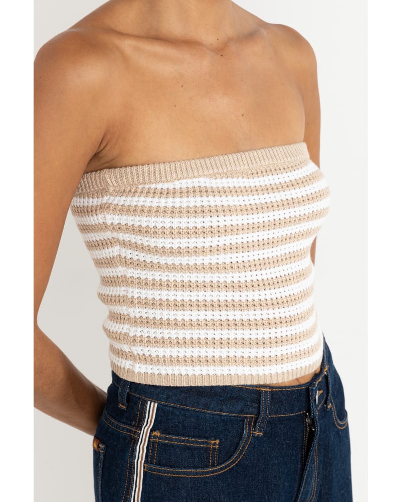 STRIPE STRAPLESS KNIT TOP