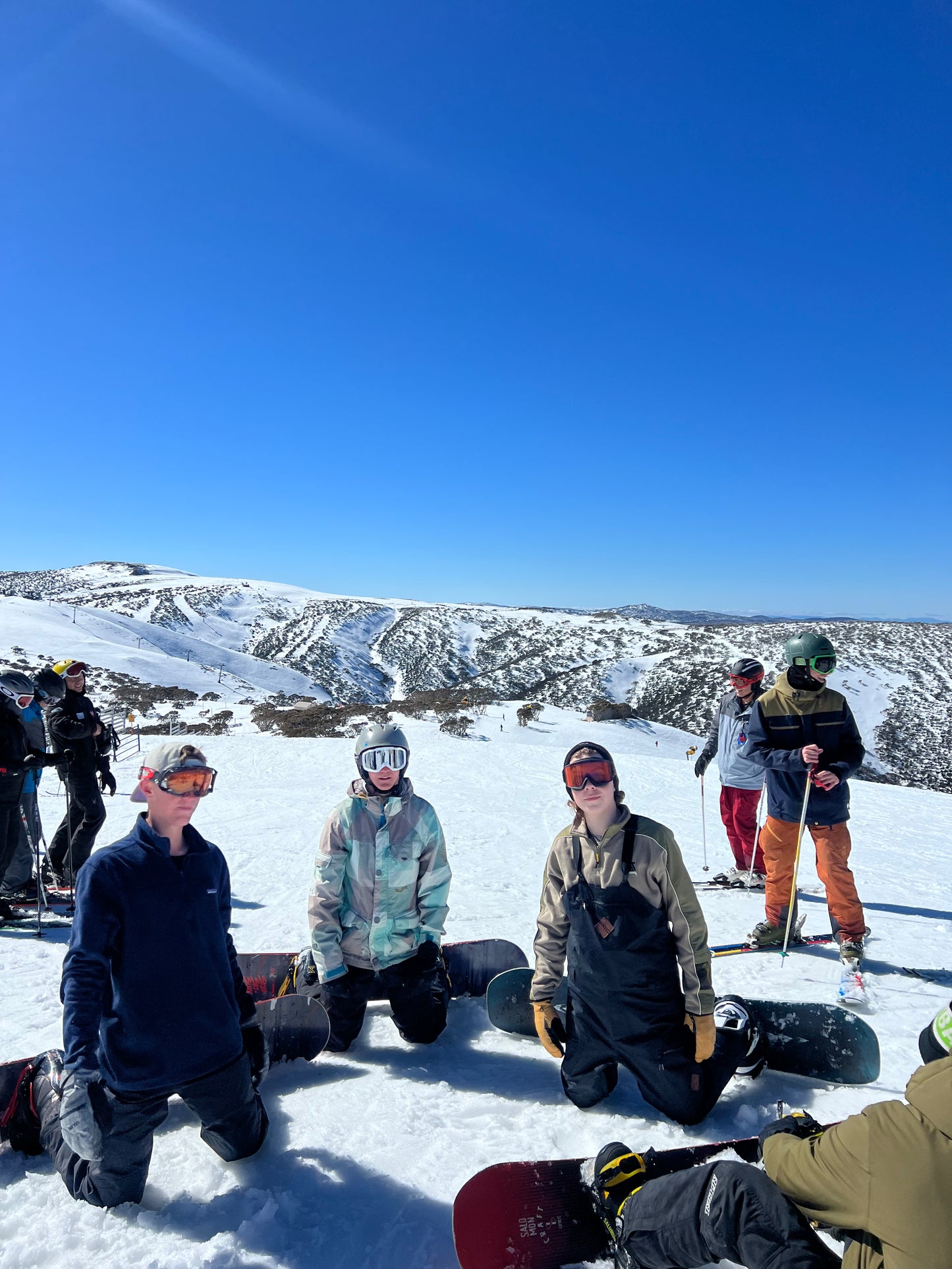 A range of Hire gear being shown off on Mount Hotham on a snow trip