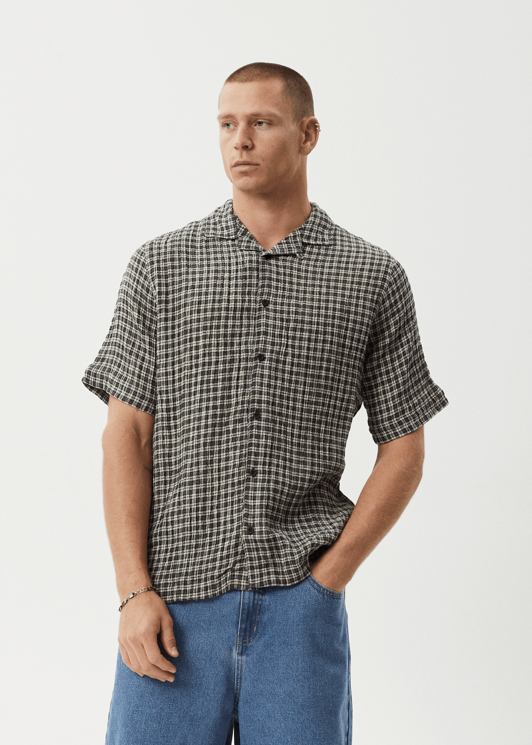 Asta - Seersucker Regular Shirt - AfendsM233257 - STEEL CHECK - S