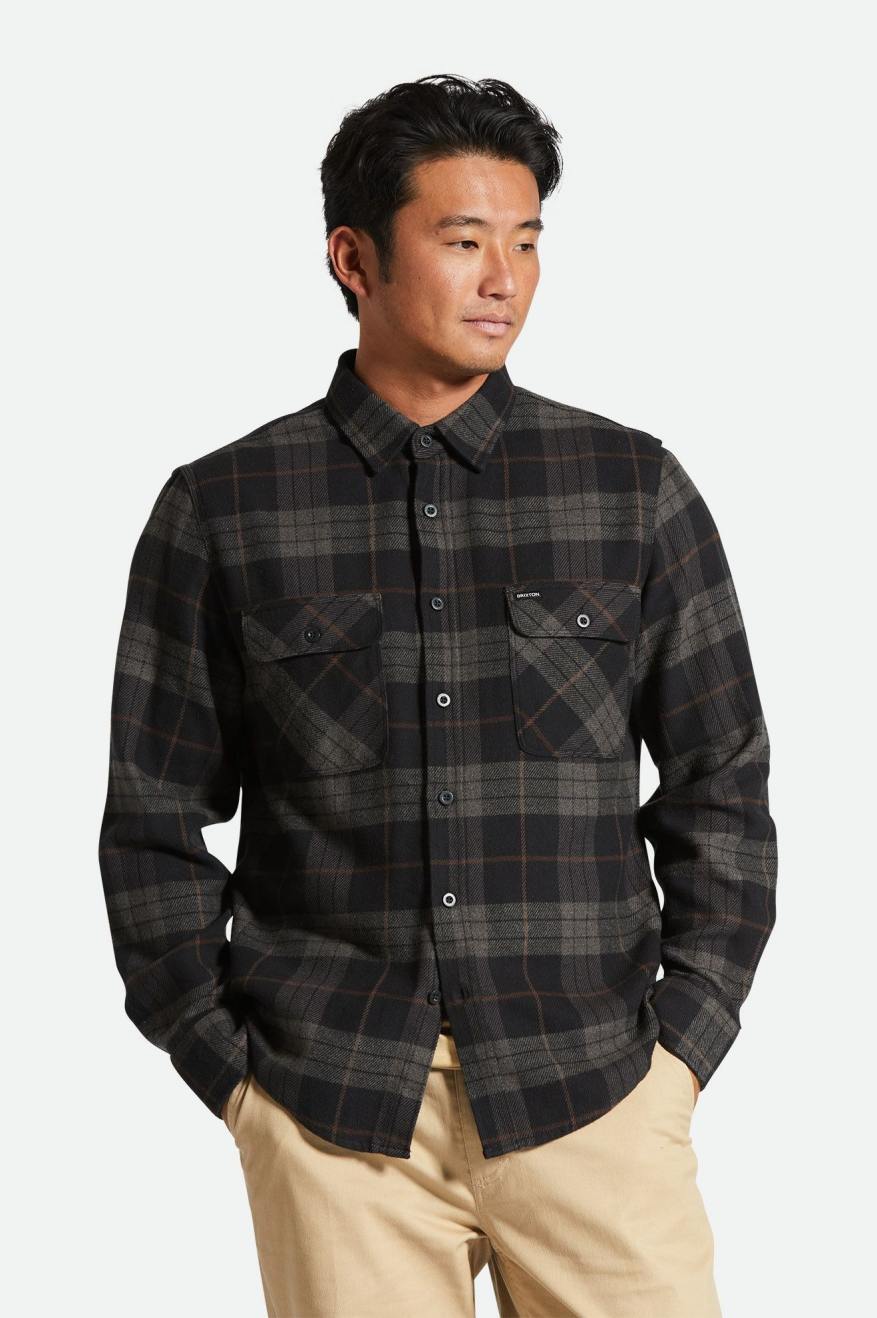 BOWERY L/S FLANNEL - Brixton1213 - BLACK/CHARCOAL - L