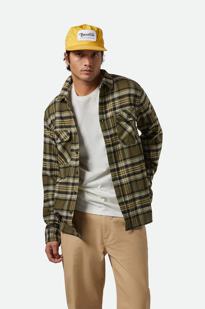 BOWERY L/S FLANNEL - Brixton1213 - IVY GREEN/OLIVE SURPLUS/BLACK - XL