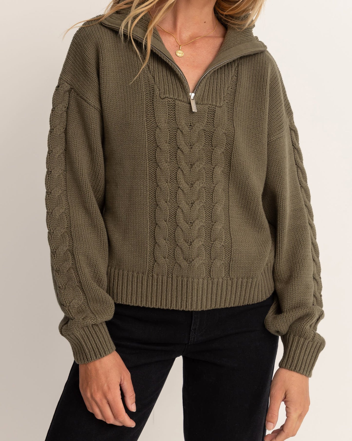 CABELLED VINTAGE ZIP KNIT - RhythmCD0425W - KN02 - OLIVE - 12