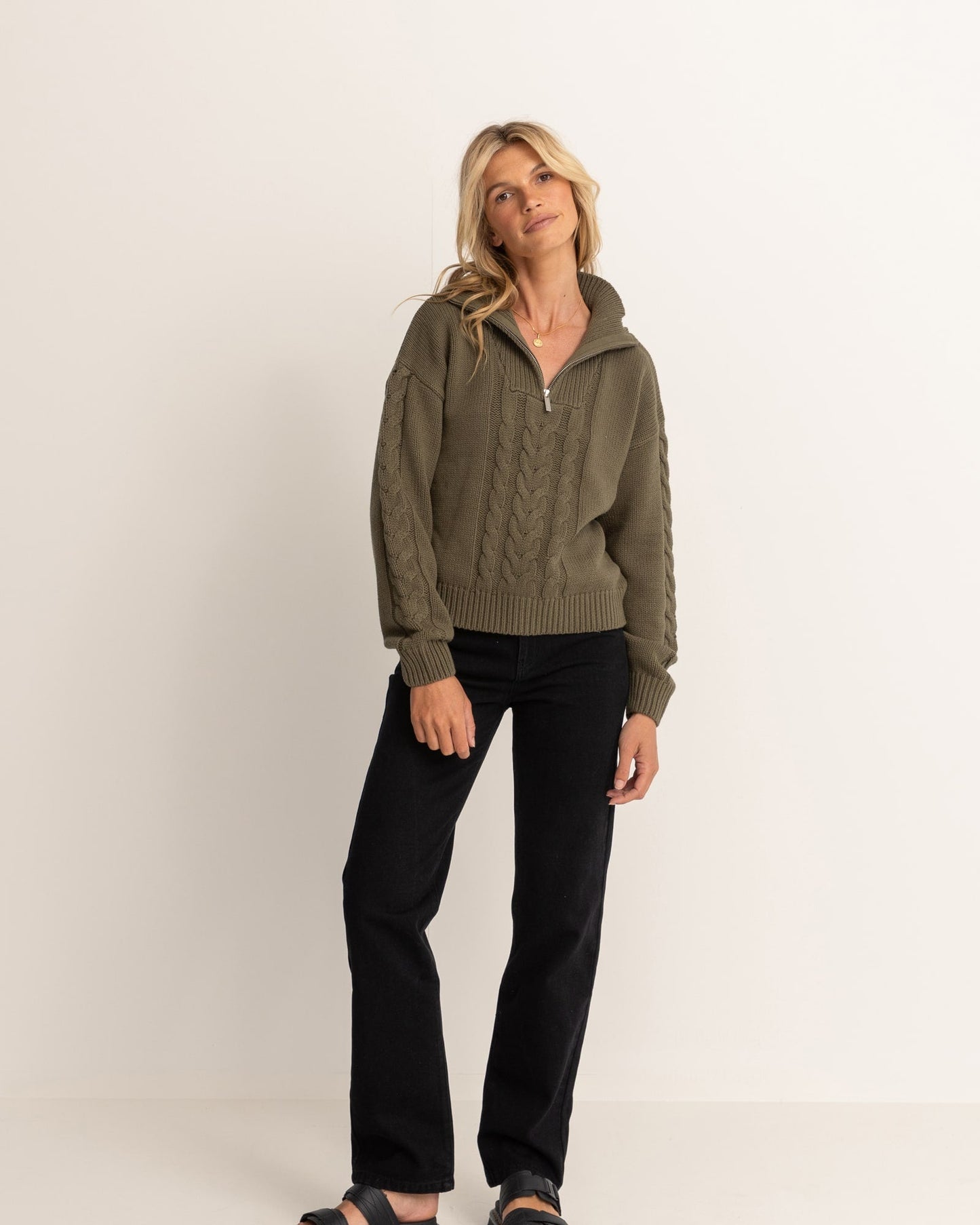 CABELLED VINTAGE ZIP KNIT - Rhythm0124W - KN02 - BLACK - 8