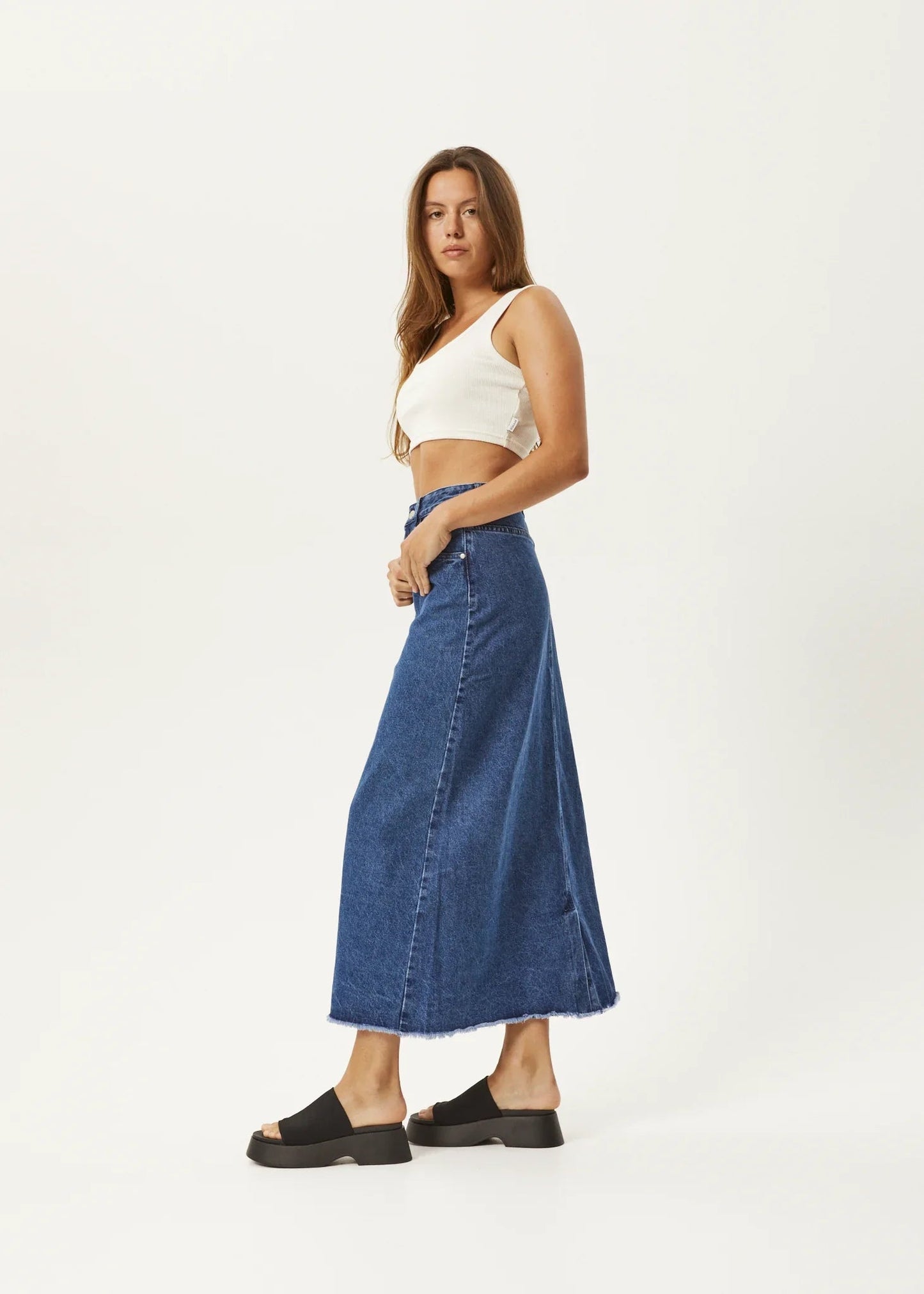 Chi Chi Organic Denim Midi Skirt - Afendsw230901 - abu - Authentic Blue - 26