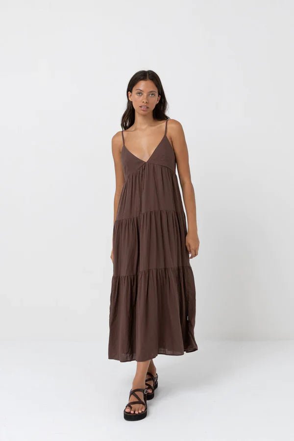 Classic Tiered Midi Dress - RhythmCLA24W - DR04 - CHOCOLATE - 10