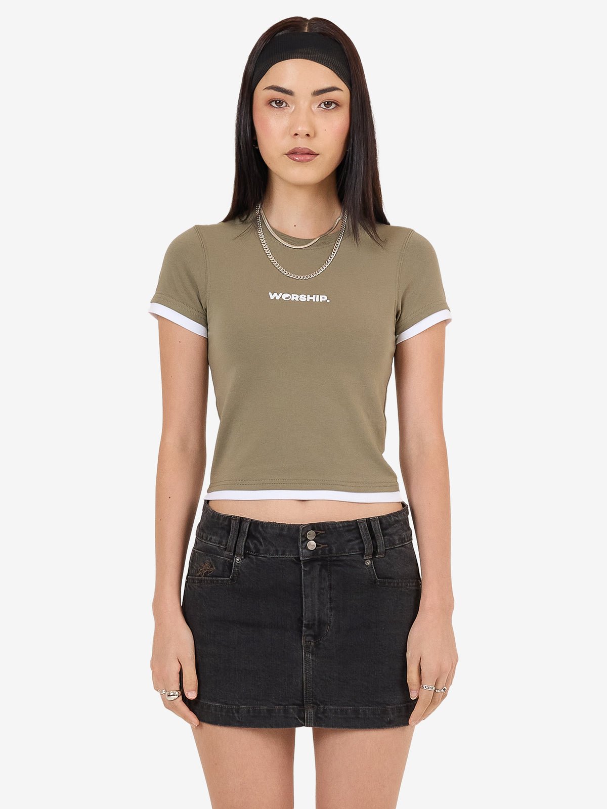 Core Slim Fit Contrasts Tee - WorshipWPH25 - 100F - 10 - Kelp