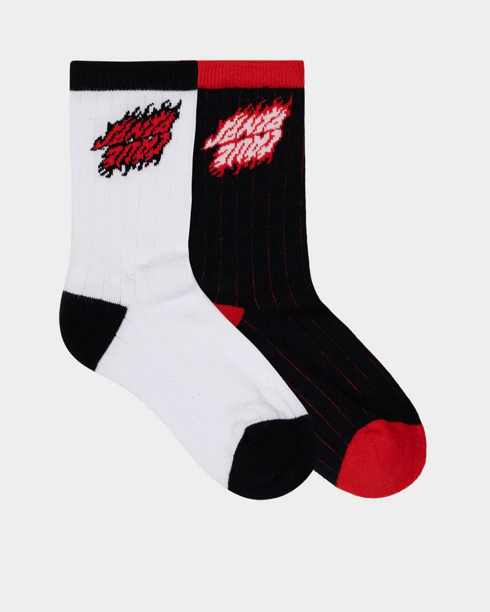FLAMED STACK UPSIDE DOWN CREW SOCK 2 PACK - Santa CruzSB225 - SO06 - WHITE - BLACK - 2to8