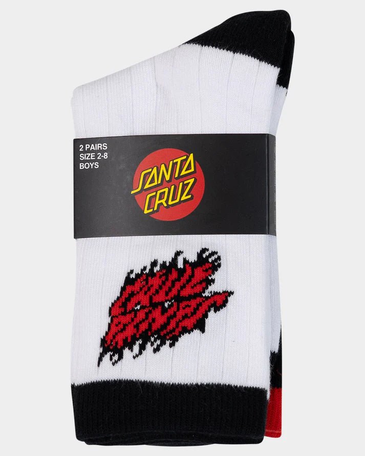 FLAMED STACK UPSIDE DOWN CREW SOCK 2 PACK - Santa CruzSB225 - SO06 - WHITE - BLACK - 2to8
