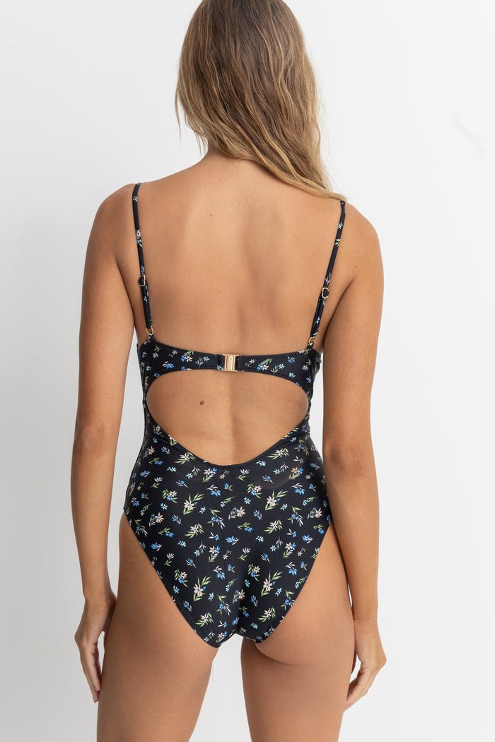 FLEUR FLORAL TIE FRONT ONE PIECE - Rhythm0724SW - OP06 - BLACK - 12