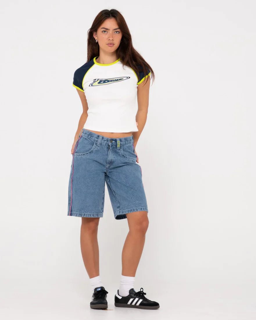 Flip Mommy Low Rise Wide Leg Demin Short - Rusty234 - WKL0794 - SBF - Sea Blue/Fuschia - 10