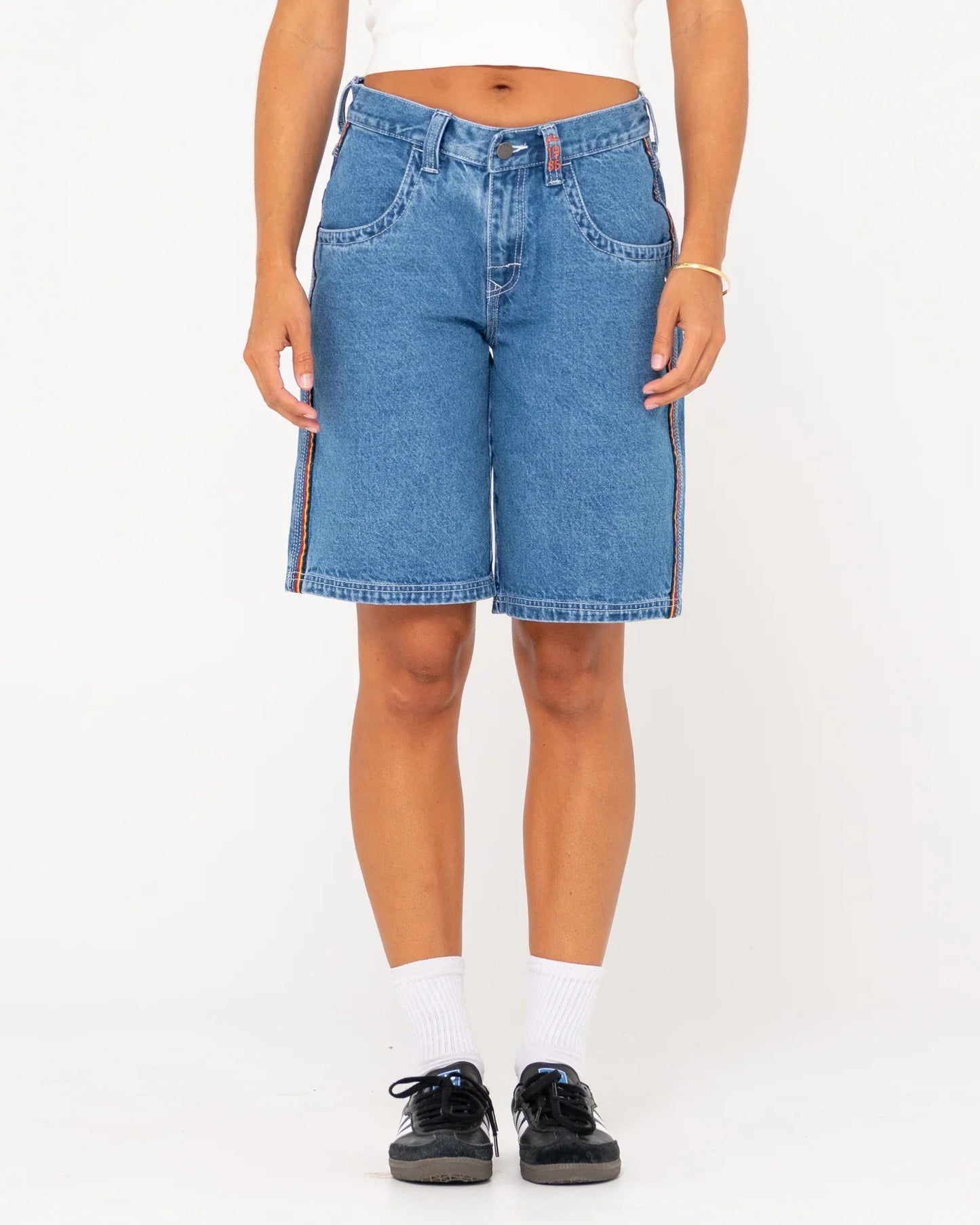 Flip Mommy Low Rise Wide Leg Denim Short - RustyWKL0794 - SRD - Sea Blue/Red Gold - 10