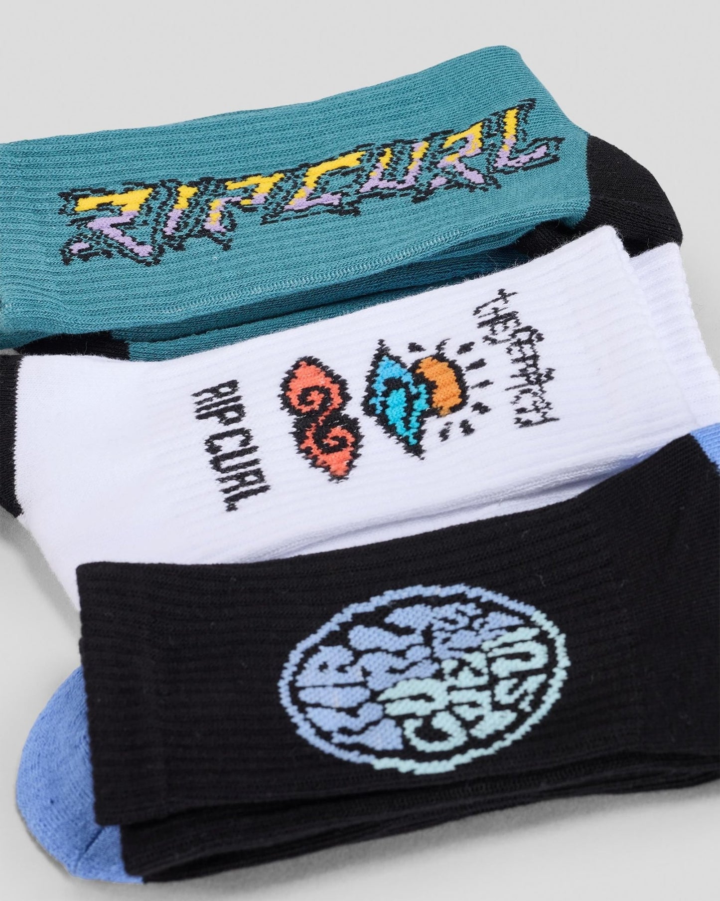 LOGO CREW SOCK 3 - PK - BOY - Rip Curl008BSO - BLACK/WHITE