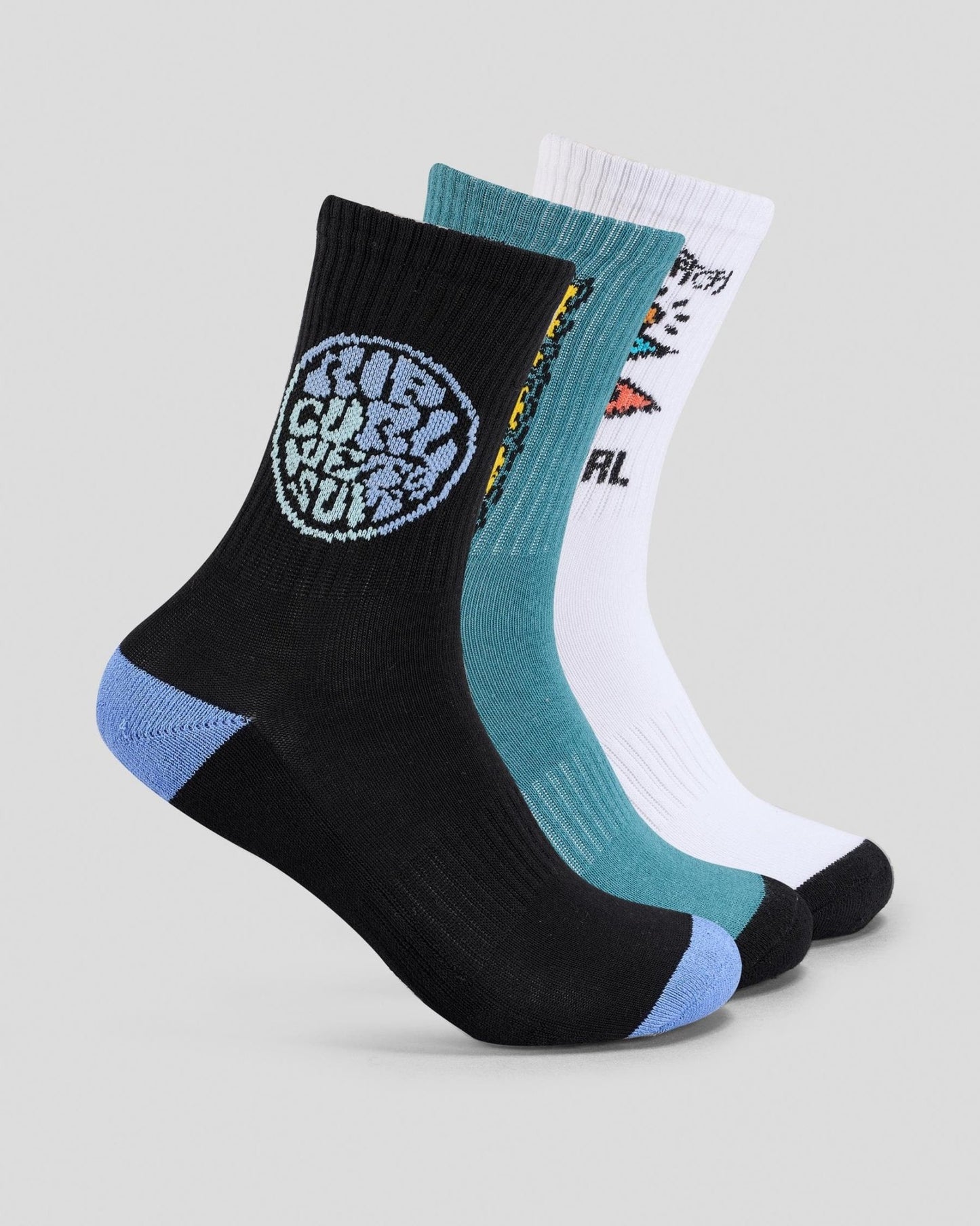 LOGO CREW SOCK 3 - PK - BOY - Rip Curl008BSO - BLACK/WHITE