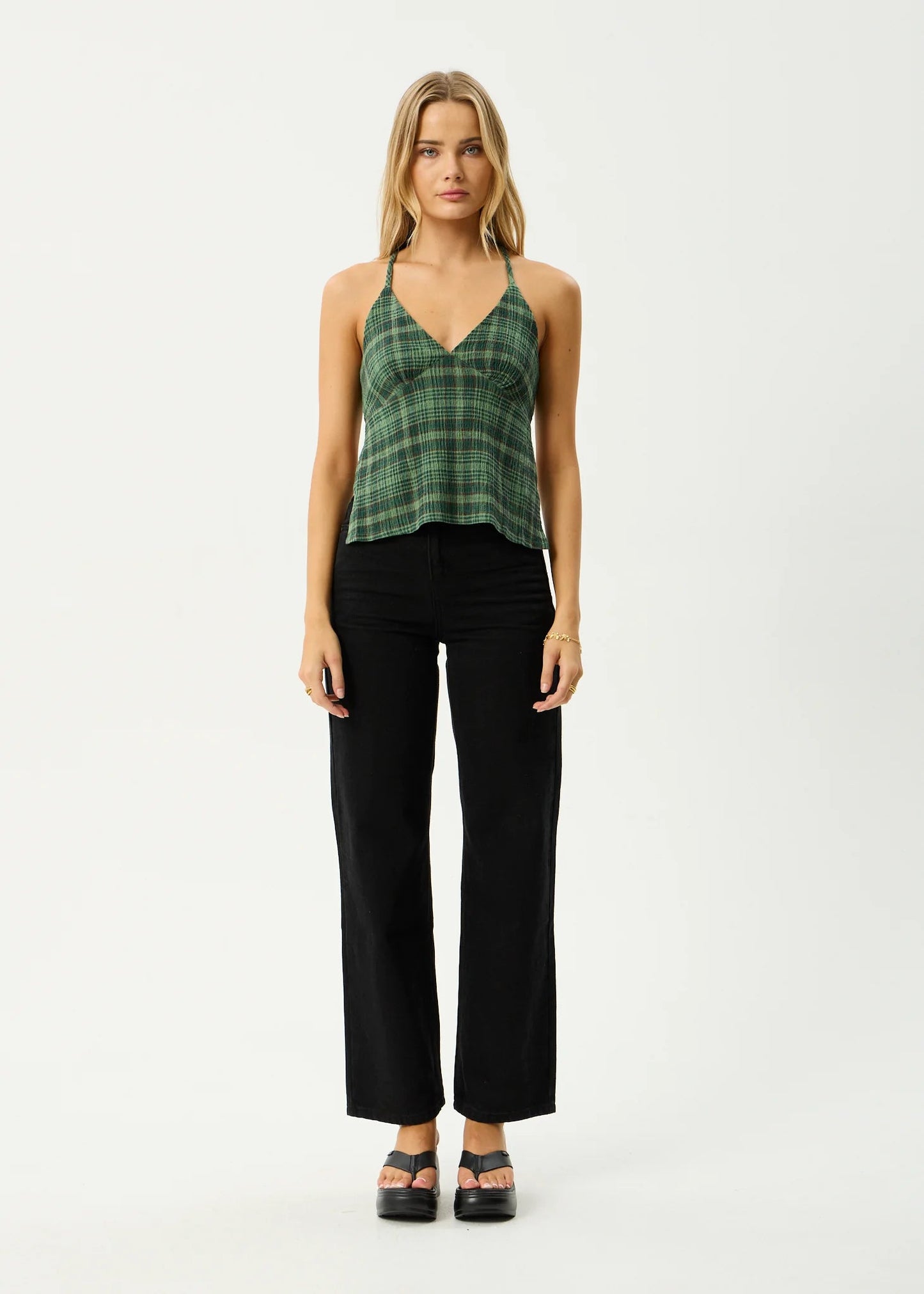 Lonnie Strappy - Seersucker Top - AfendsW253105 - HUG - HUNTER GREEN - XS