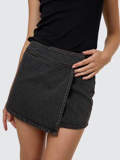 Night Shift Wrap Mini Skirt - Ash Black - ThrillsWTH25 - 301BAS - Ash Black - 8
