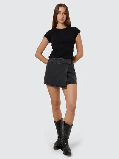 Night Shift Wrap Mini Skirt - Ash Black - ThrillsWTH25 - 301BAS - Ash Black - 8