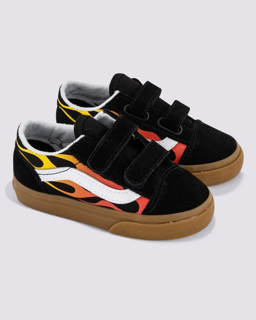 Old School V Kids Flame Black/Gum - VansVN0009RCB9M - BLK - Flame Black/Gum - 10