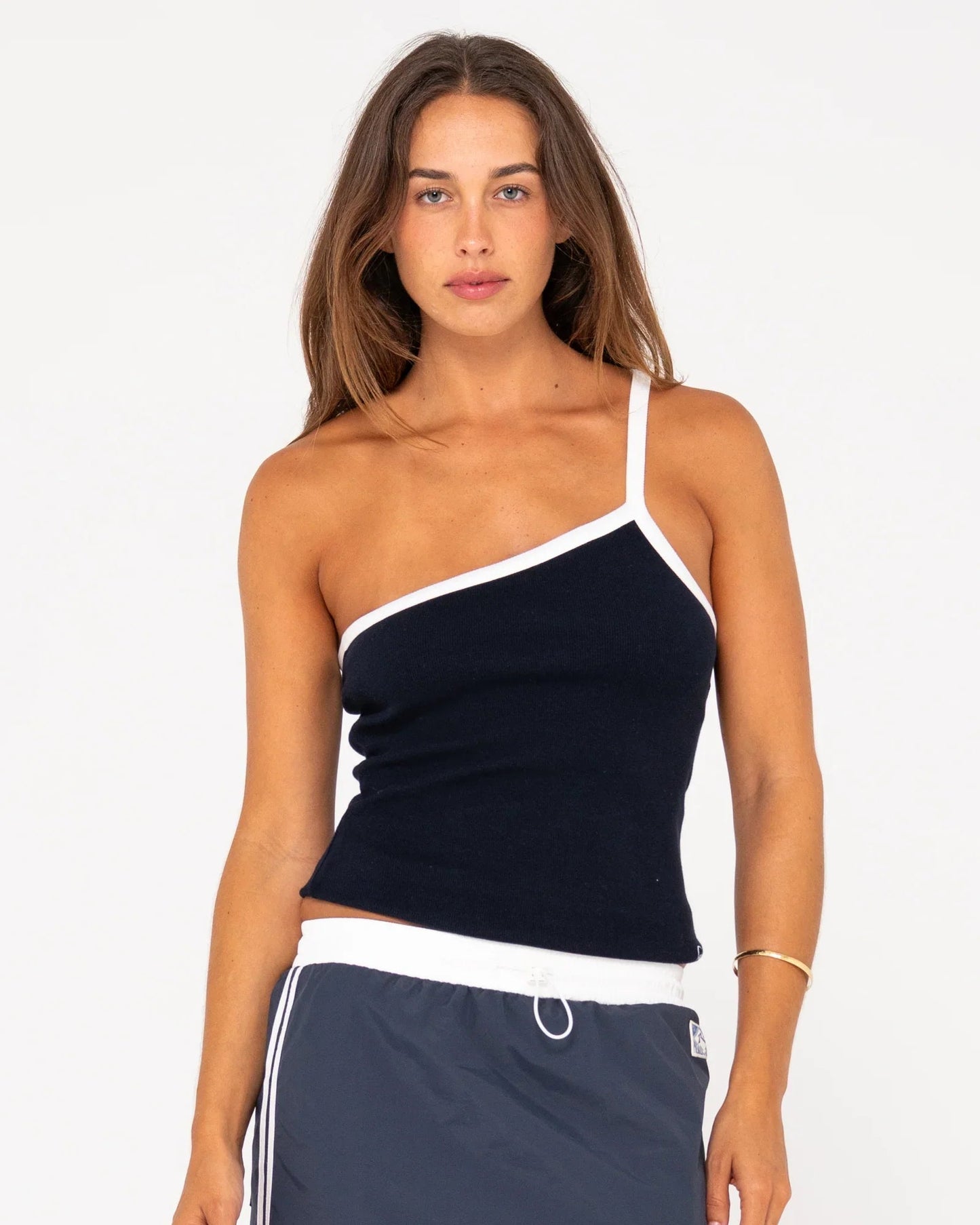 Sling One Shoulder Contrast Skimmer Tank - RustyFSL0699 - BLK - Black - 6