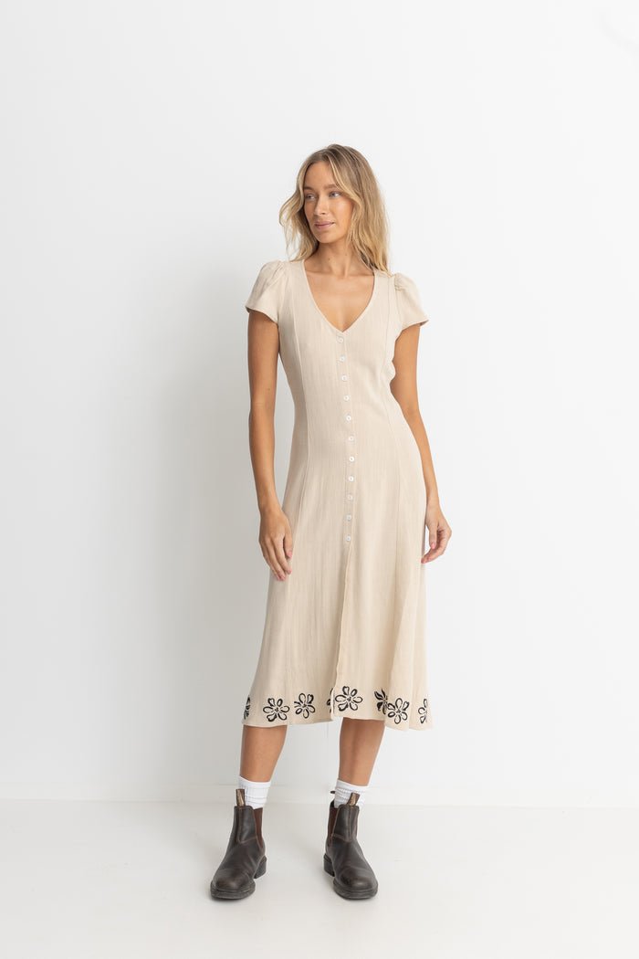 SUNDANCE FLORAL CAP SLEEVE MIDI DRESS - Rhythm0724W - DR10 - NATURAL - 10