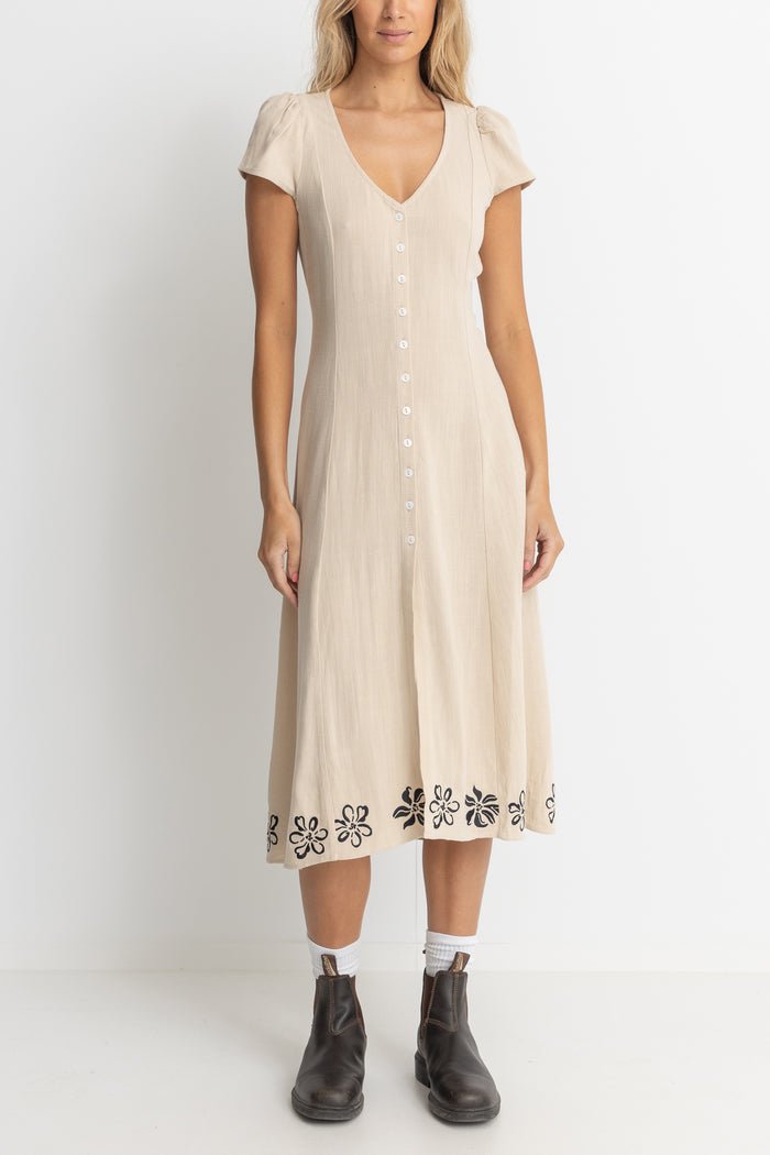 SUNDANCE FLORAL CAP SLEEVE MIDI DRESS - Rhythm0724W - DR10 - NATURAL - 10