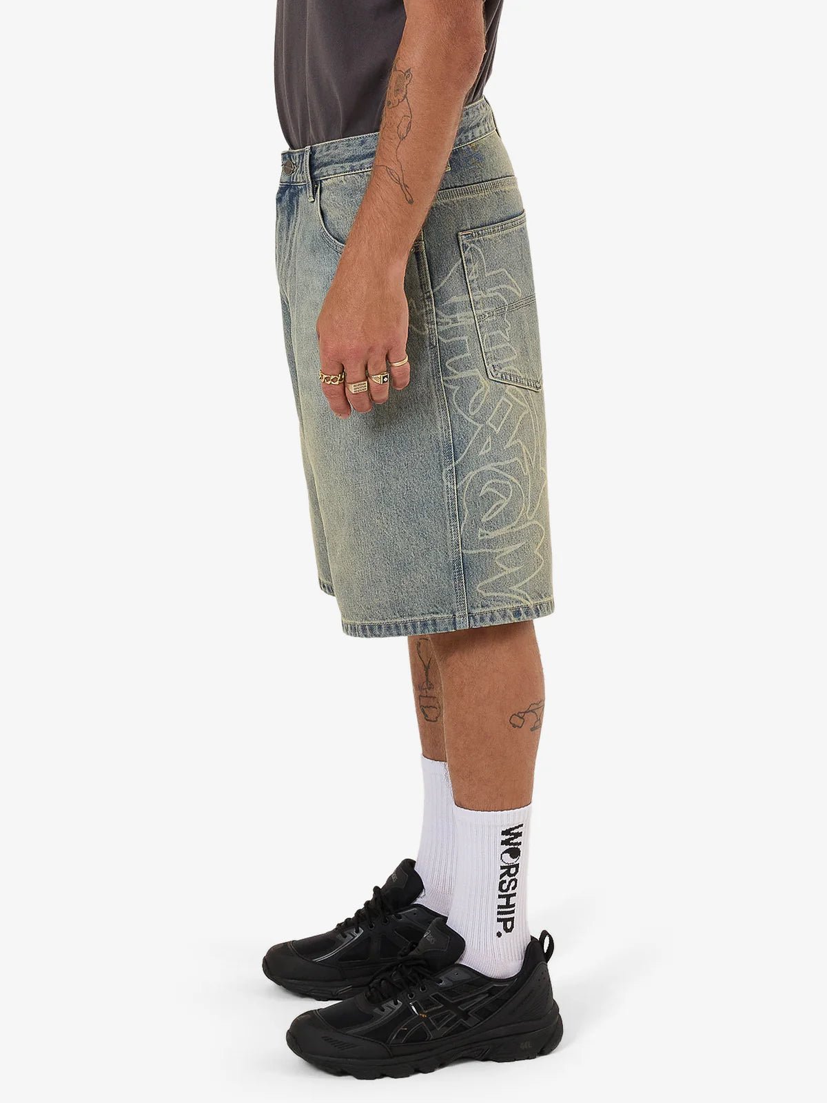 Throws Big Dawg Jean Short - WorshipPH25 - 315EG - Garage Grime Blue - 28