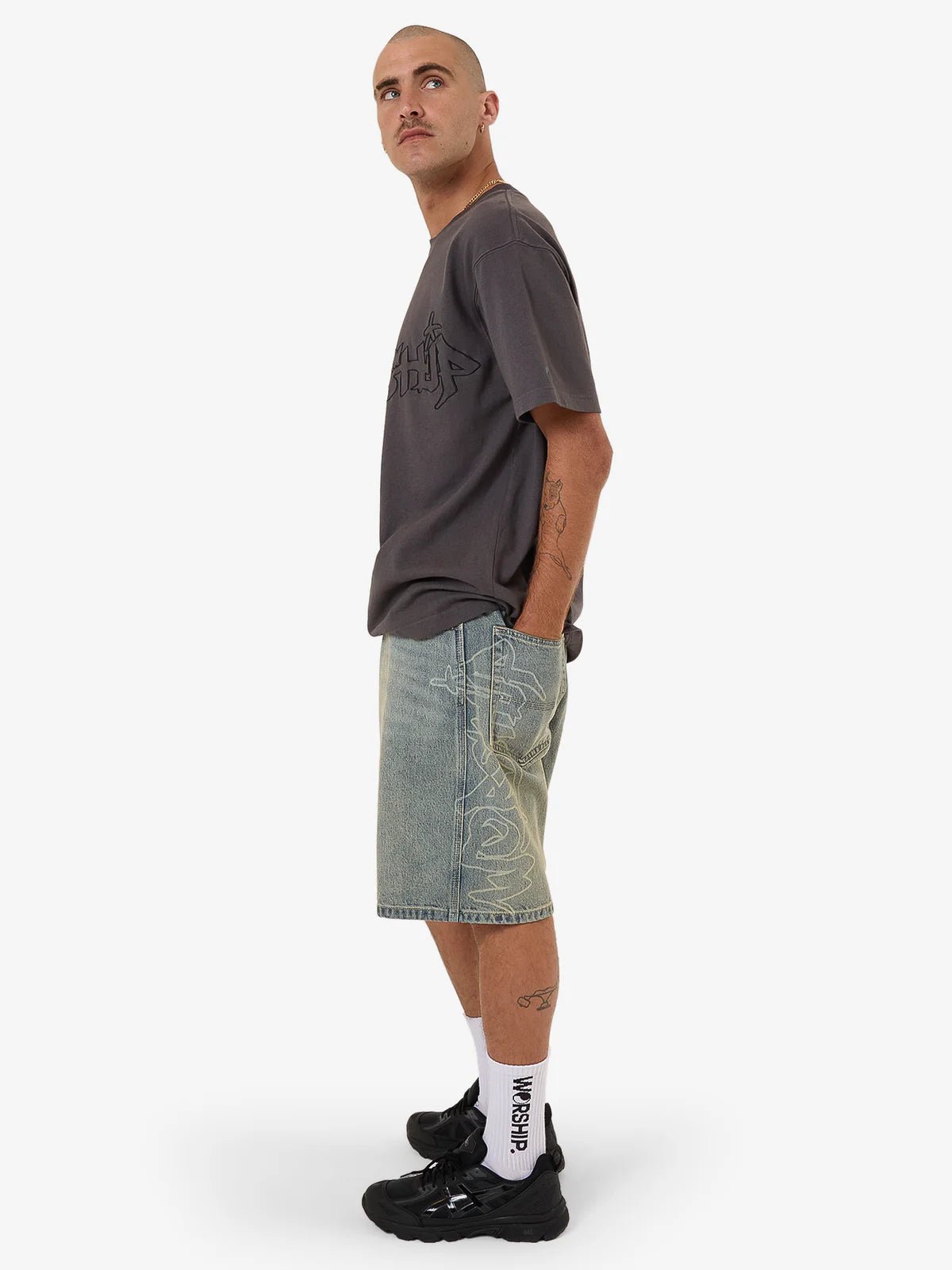 Throws Big Dawg Jean Short - WorshipPH25 - 315EG - Garage Grime Blue - 28