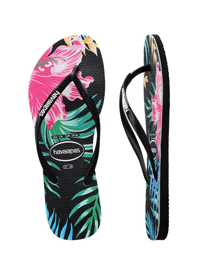 Havaianas Slim Floral Palm Black