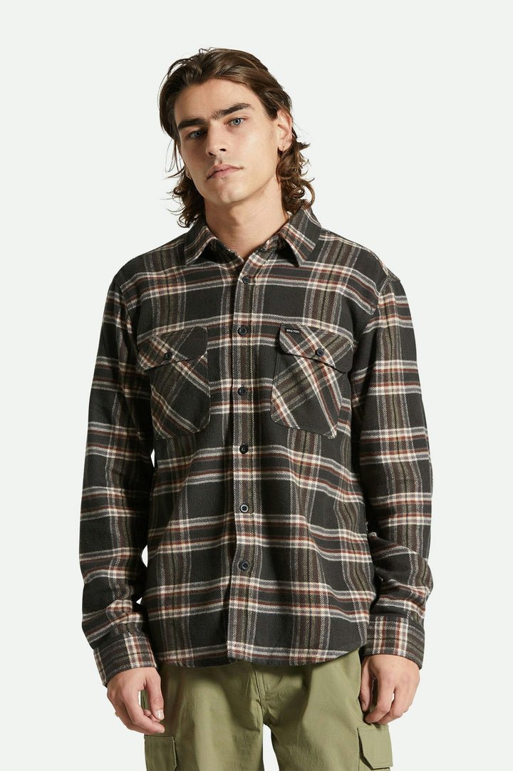 BOWERY L/S FLANNEL -Brixton01213-BLACK/CHARCOAL/OFF WHITE-XXL