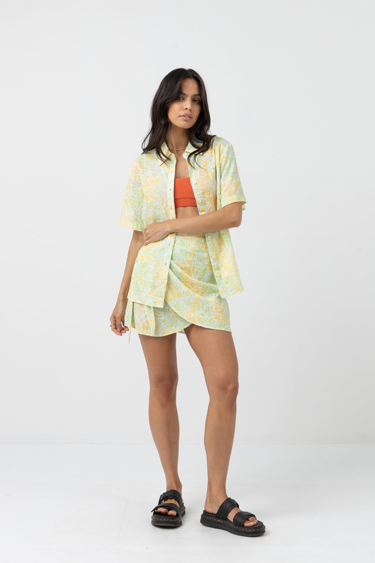 MAGNOLIA FLORAL SHORT SLEEVE SHIRT -Rhythm0723W-FT05-FERN-10