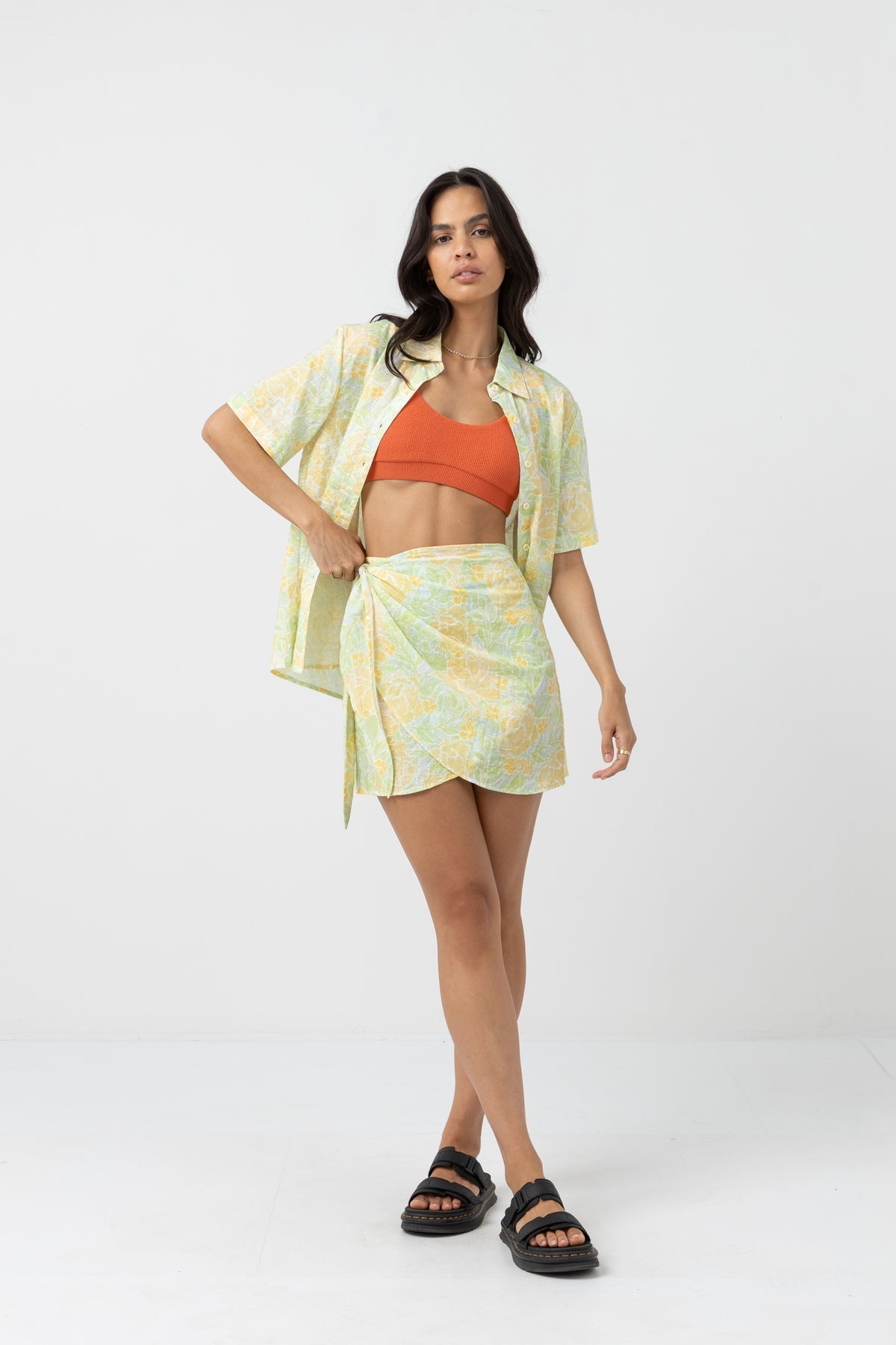 MAGNOLIA FLORAL TIE MINI SKIRT -Rhythm0723W-SK01-FERN-6