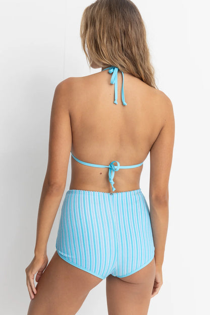 Terry Sands Stripe Fixed Halter Tri Top