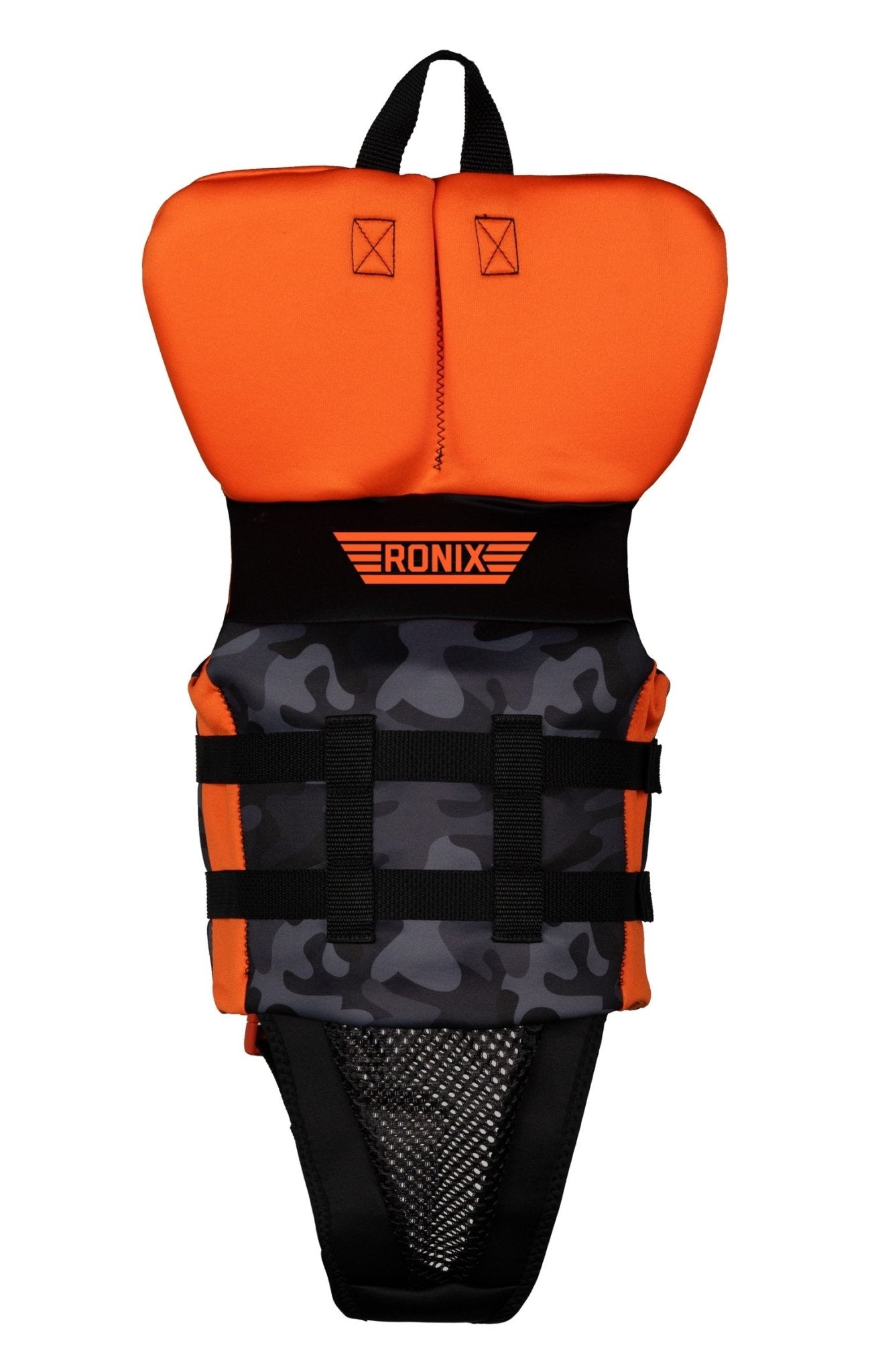 2024 Ronix Neptune Boys L50S Vest W/ Collar -Ronix244021-Black Camo / Neon Orange-2to3