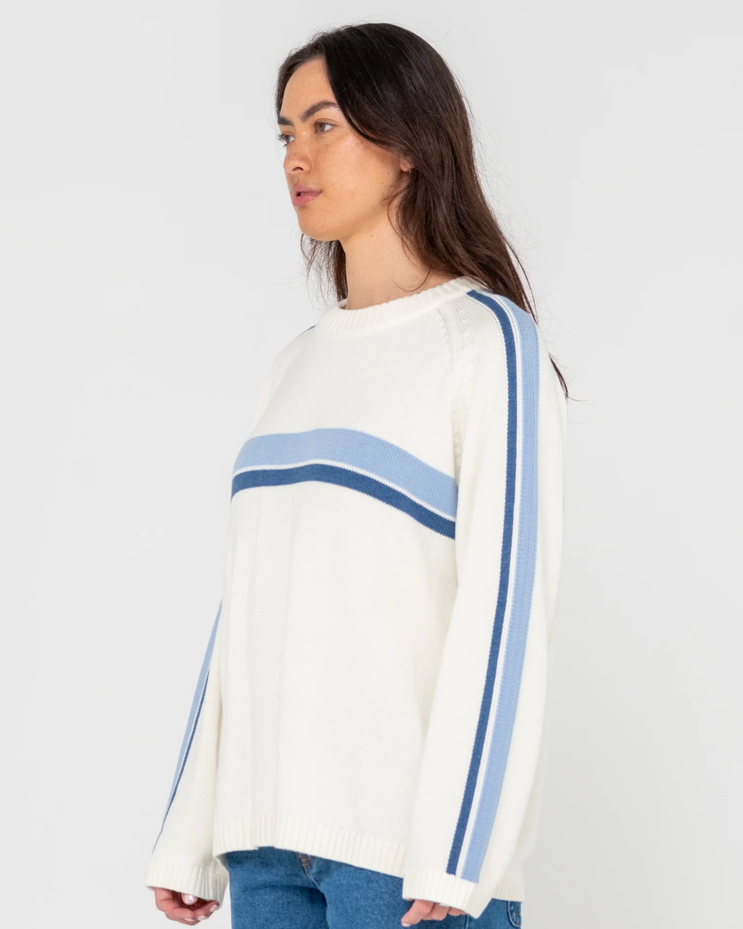 White Lines Crew Neck LS Knit