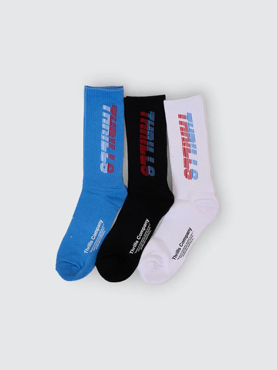 Anarchy In Paradise 3 Pack Sock - White - Black - Azure Blue
