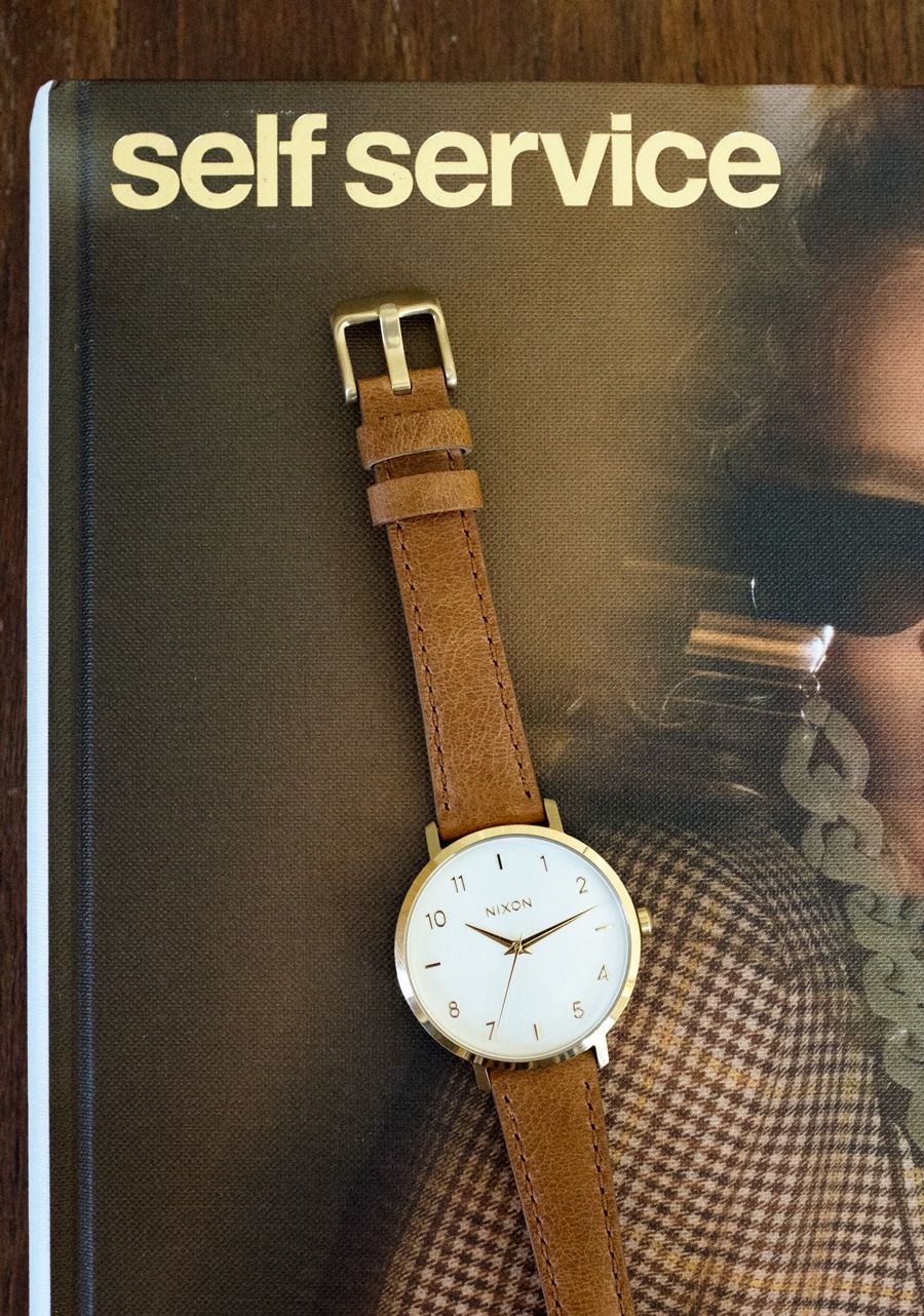 Arrow Leather Watch - Nixon3608700869988 - Gold/White/Saddle