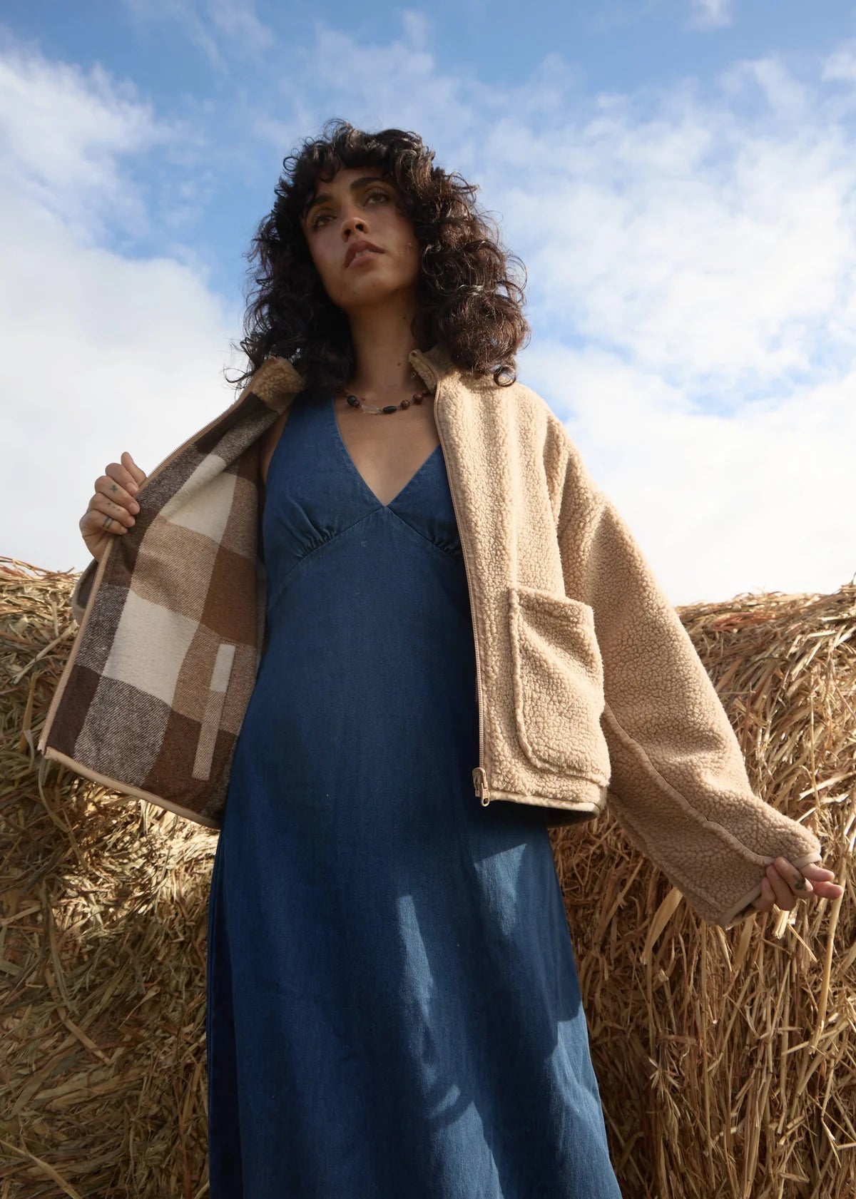 Berlin Check - Reversible Recycled Polar Fleece Jacket - AfendsW262581-ALMOND-XS