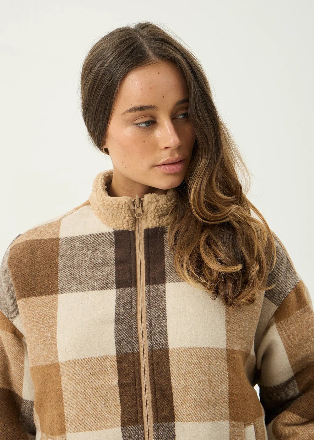 Berlin Check - Reversible Recycled Polar Fleece Jacket - AfendsW262581-ALMOND-XS