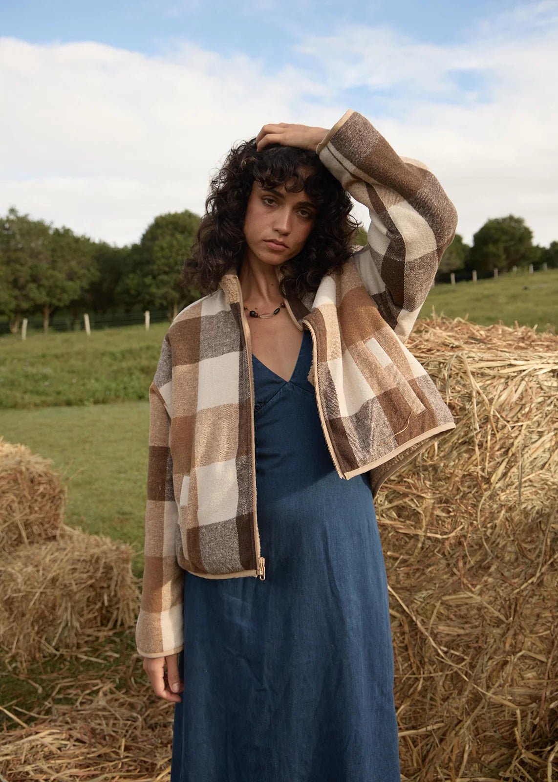 Berlin Check - Reversible Recycled Polar Fleece Jacket - AfendsW262581-ALMOND-XS