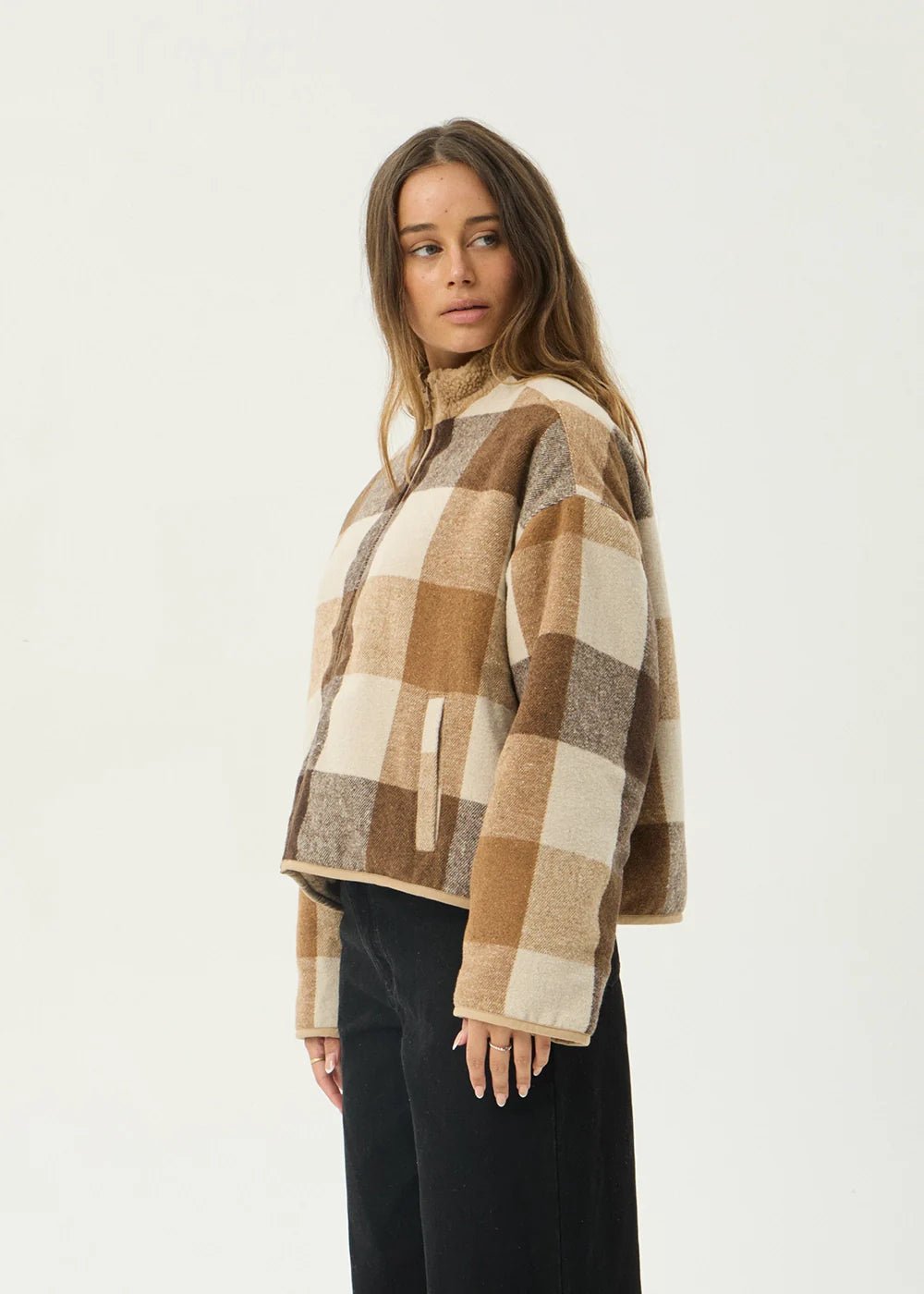 Berlin Check - Reversible Recycled Polar Fleece Jacket - AfendsW262581-ALMOND-XS