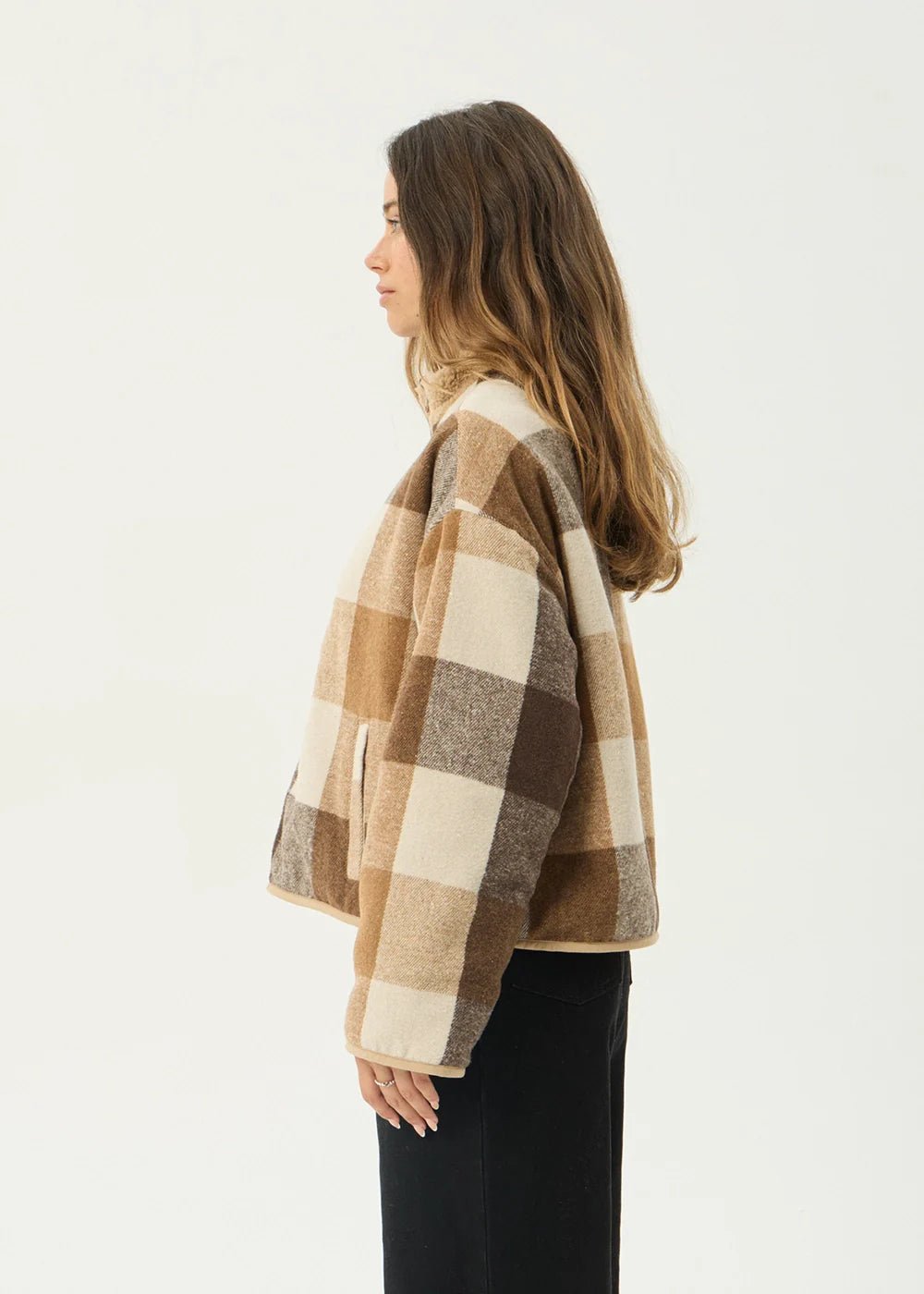 Berlin Check - Reversible Recycled Polar Fleece Jacket - AfendsW262581-ALMOND-XS