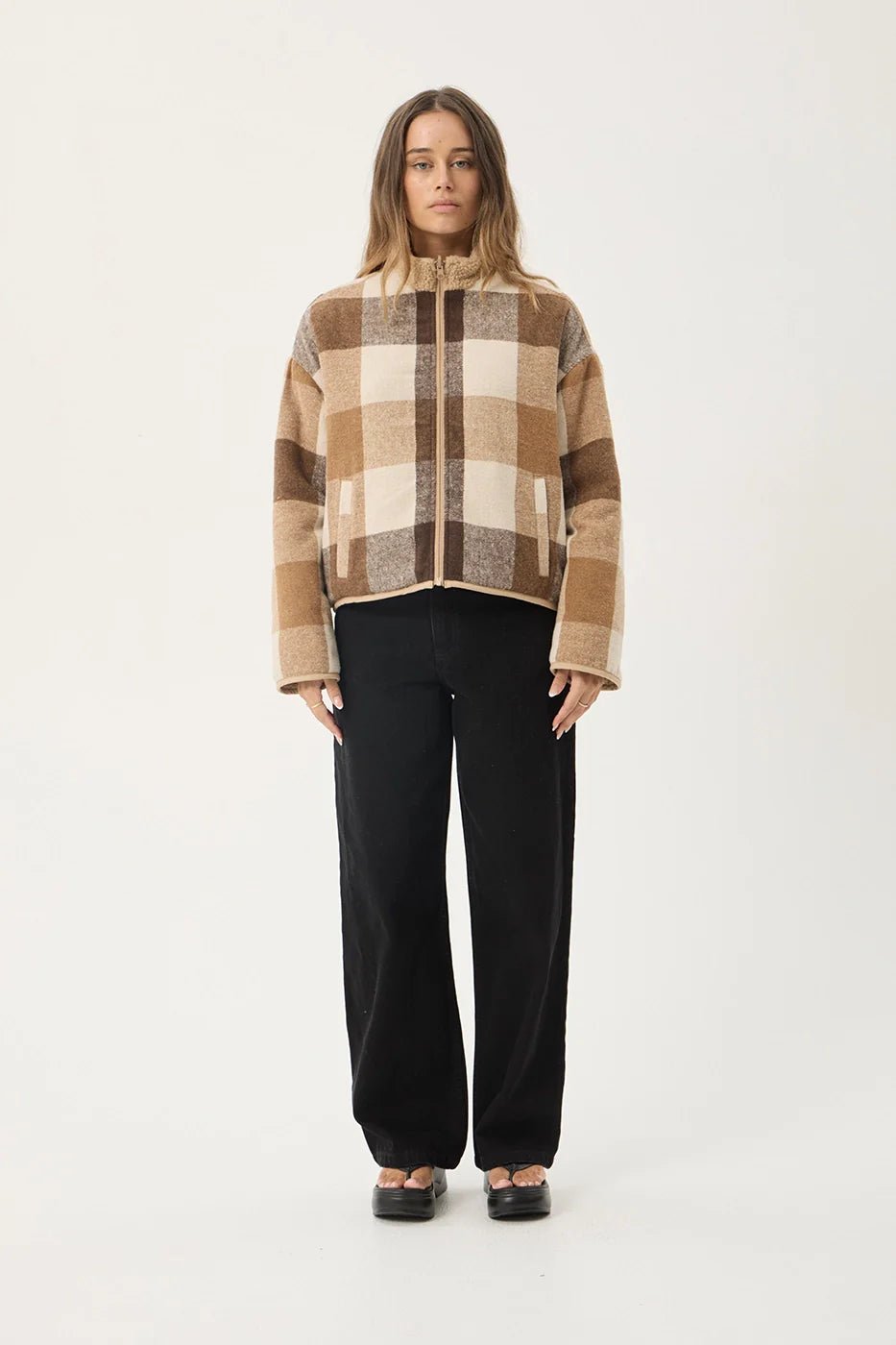 Berlin Check - Reversible Recycled Polar Fleece Jacket - AfendsW262581-ALMOND-XS