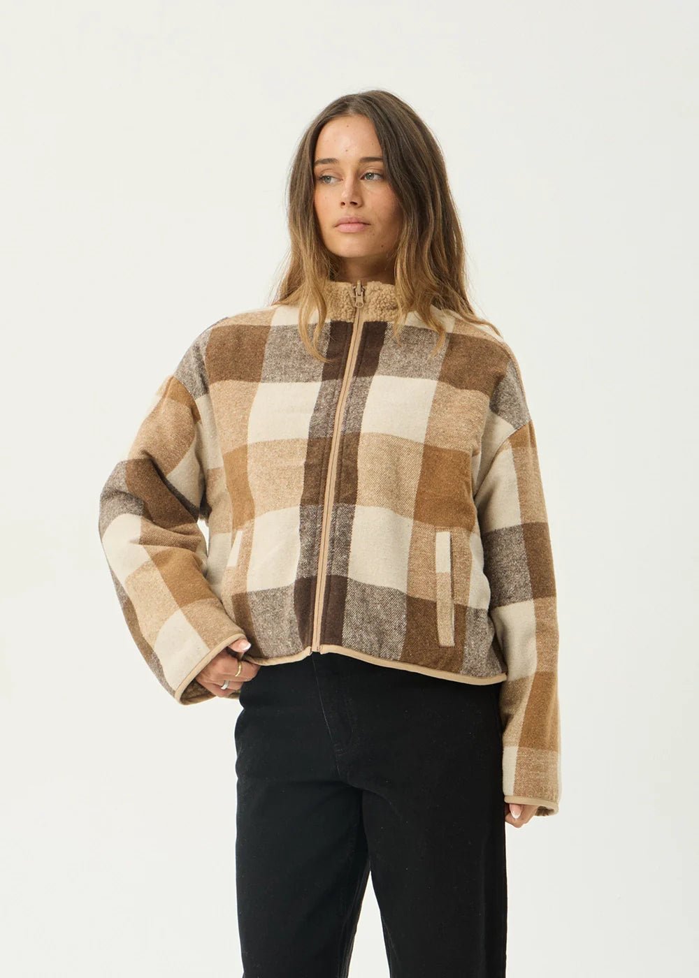 Berlin Check - Reversible Recycled Polar Fleece Jacket - AfendsW262581-ALMOND-XS