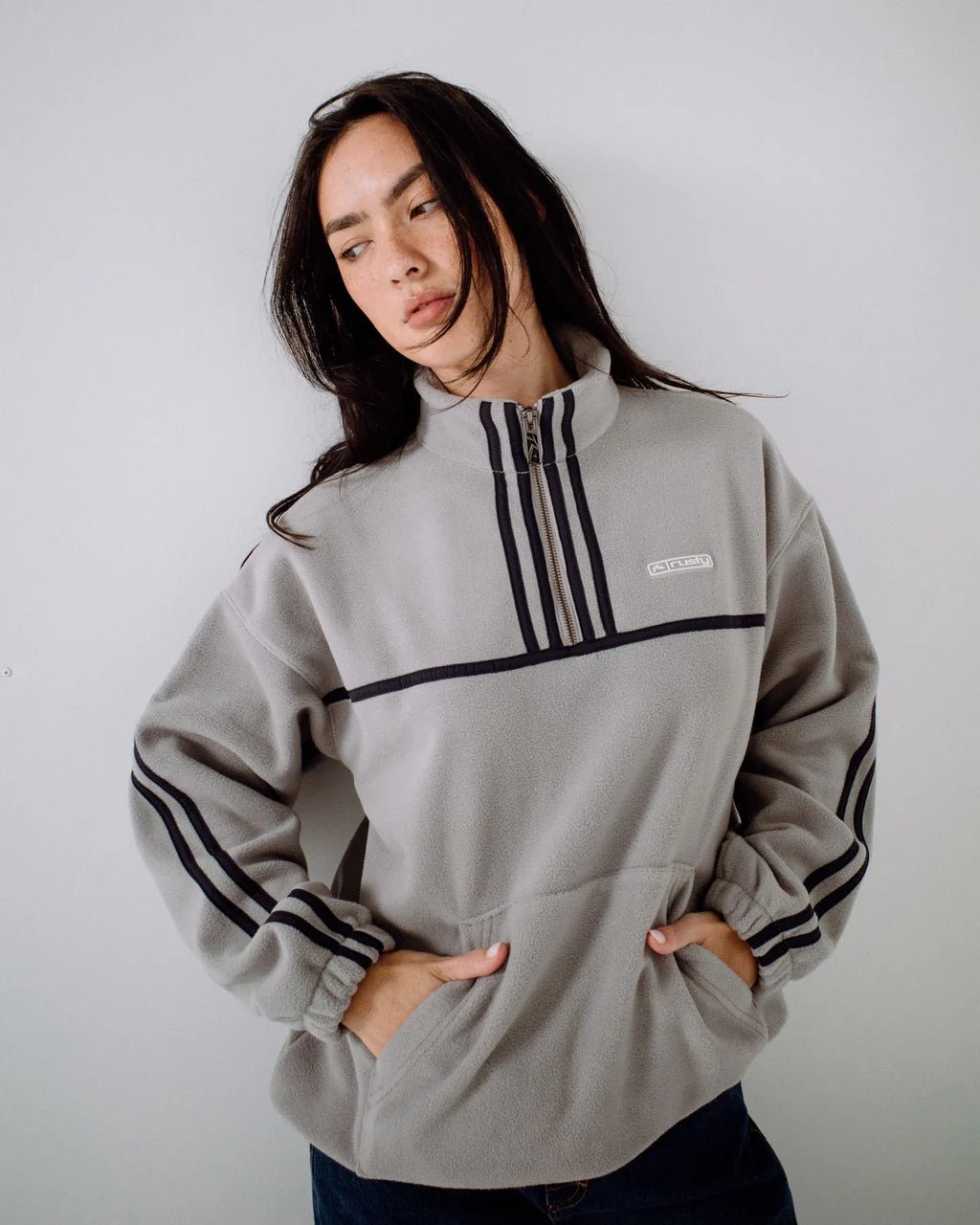 BIND ME UP CONTRAST POLAR FLEECE - RustyFTL0891-GREY / NAVY-06