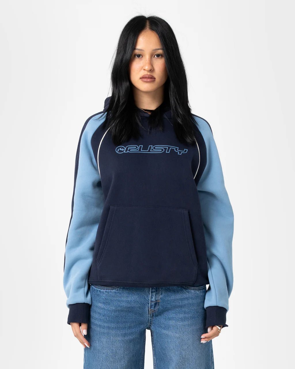 BLACK SPLICE OVERSIZED HOODED FLEECE - RustyFTL0899-NAVY / BLUE-6