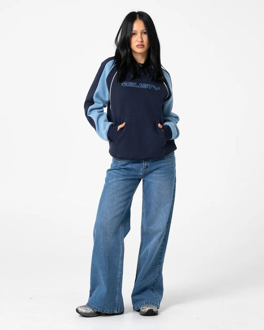 BLACK SPLICE OVERSIZED HOODED FLEECE