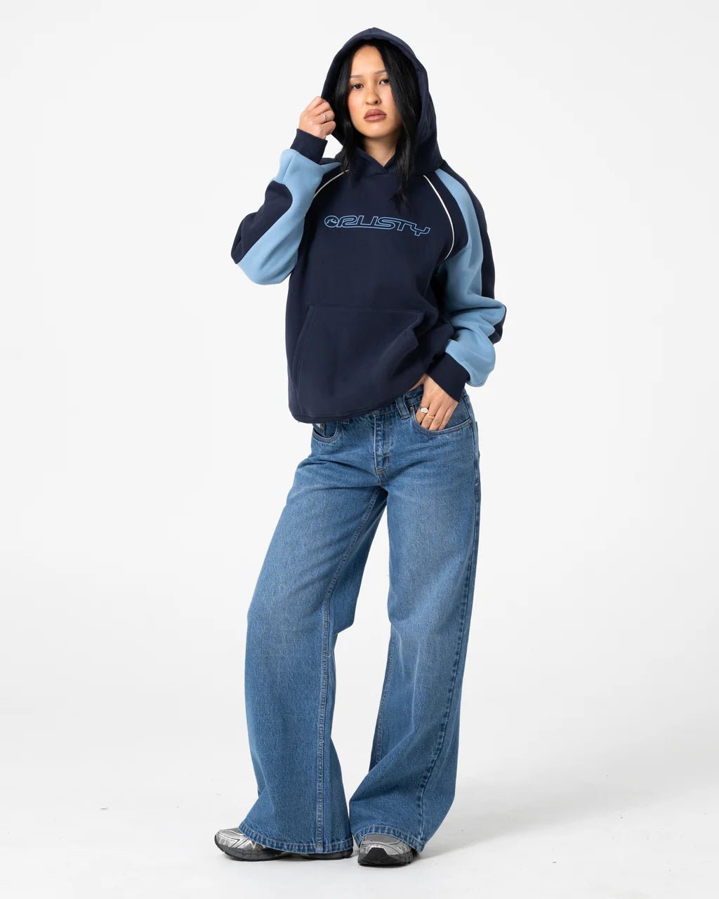BLACK SPLICE OVERSIZED HOODED FLEECE - RustyFTL0899-NAVY / BLUE-6