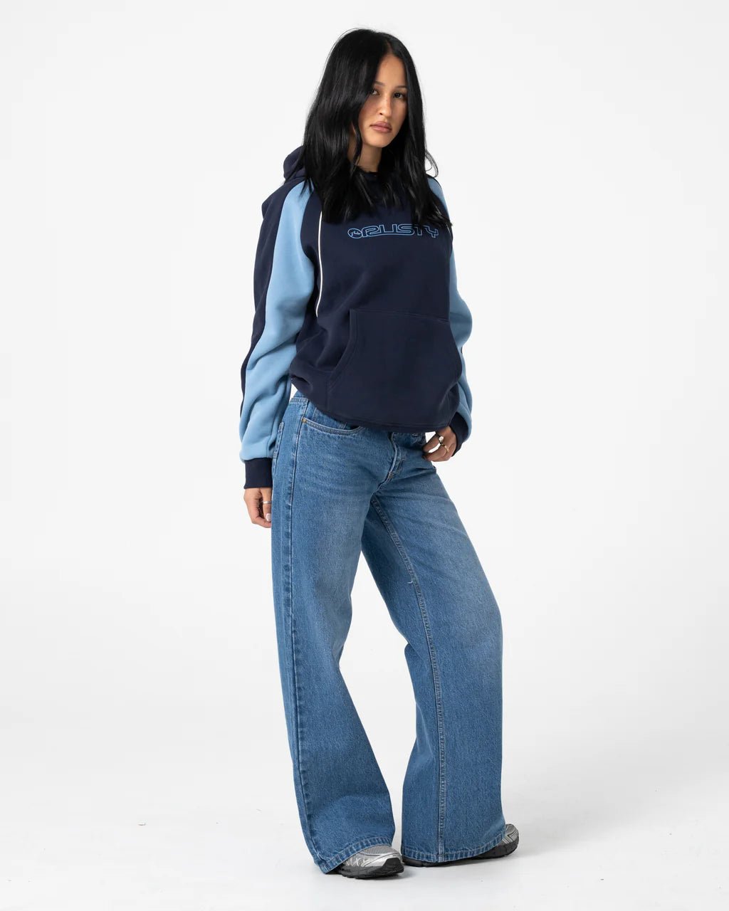 BLACK SPLICE OVERSIZED HOODED FLEECE - RustyFTL0899-NAVY / BLUE-6