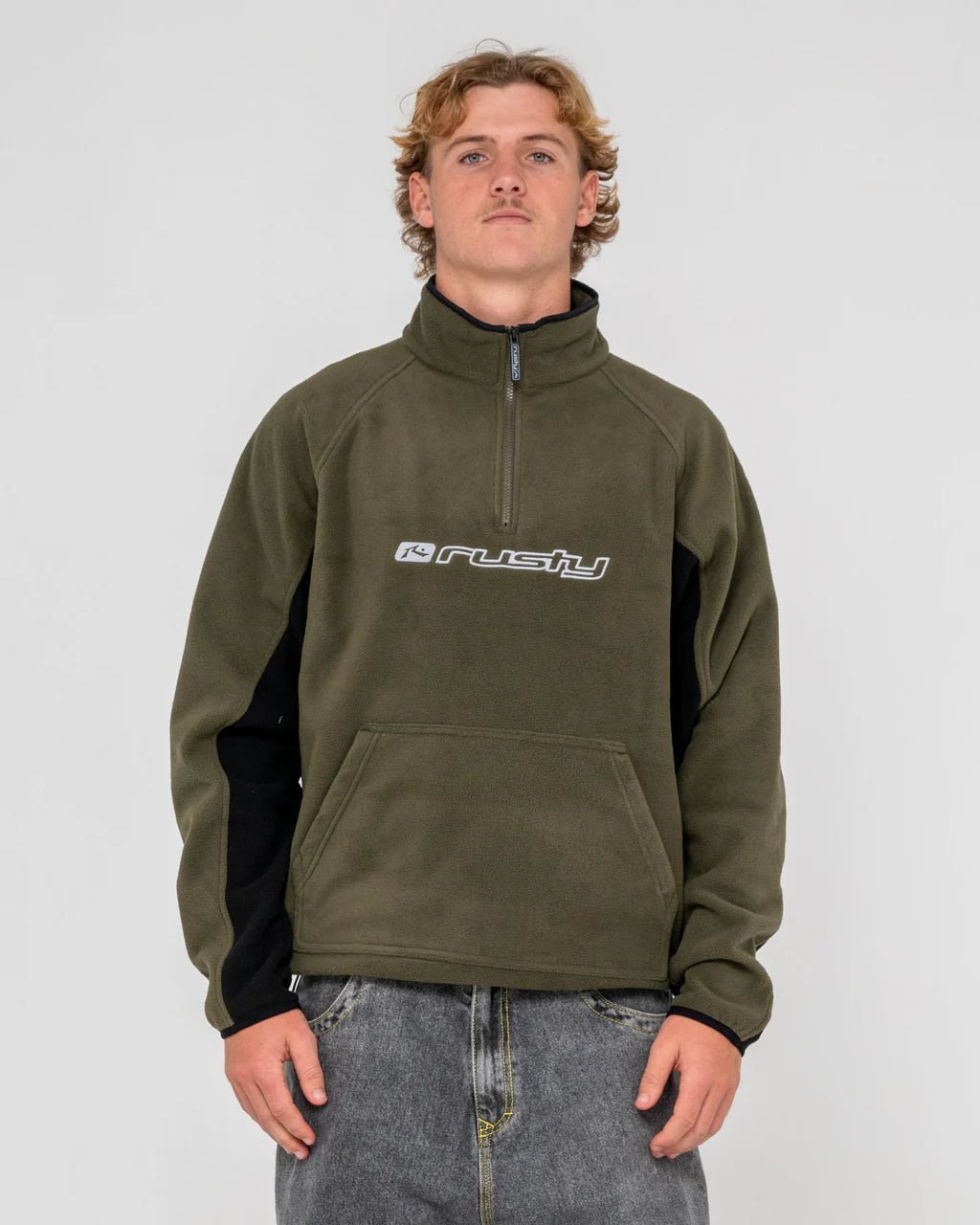 BLIZZARD QUARTER ZIP POLAR FLEECE - RustyFTM1191-ARMY GREEN-XS