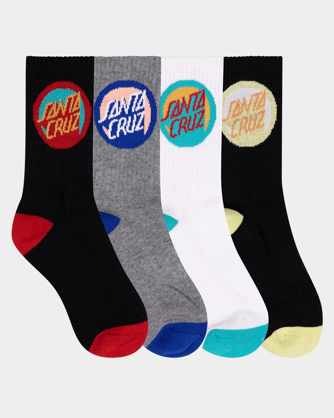 BOLD SHADOW DOT CREW SOCK 4 PACK -Santa CruzSB326-SO04-BLACK-WHITE-GREY MARLE-BLACK-2to8